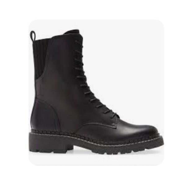 Sam Edelman Lex Black Combat Boots Side Zip Leather Women's Size 9 - Picture 1 of 12
